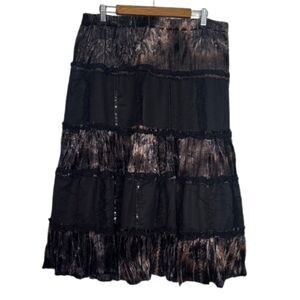 Vintage Tiered Velvet Burnout Maxi Skirt Womens Large Ruffle Whimsygoth Black